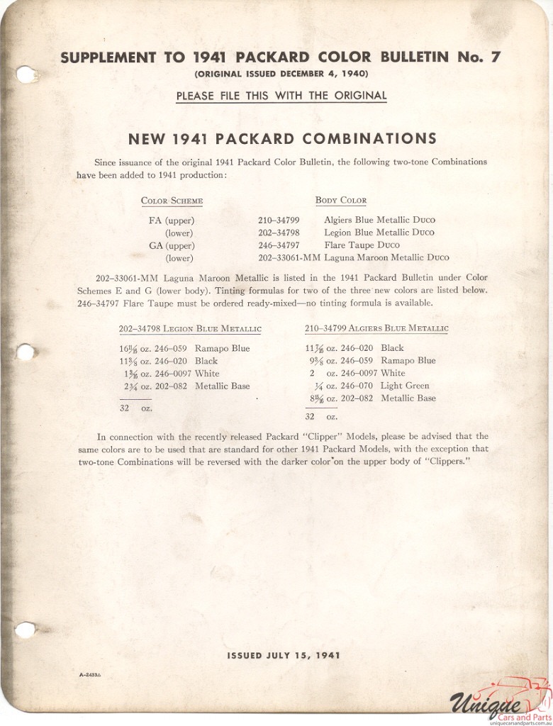 1941 Packard Paint Charts DuPont 3